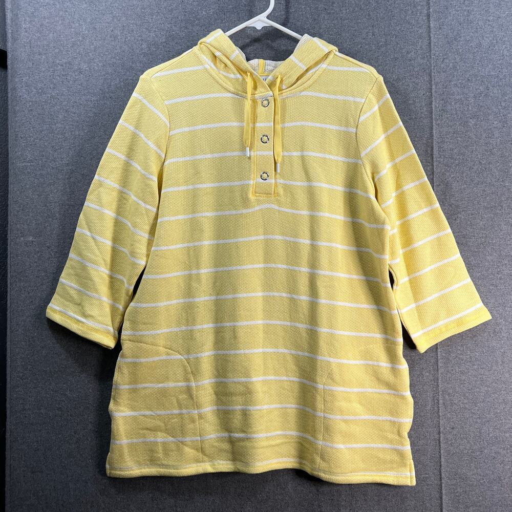 Sport Savvy Textured French Terry 3/4 Sleeve Hooded Tunic Sunshine, Medium